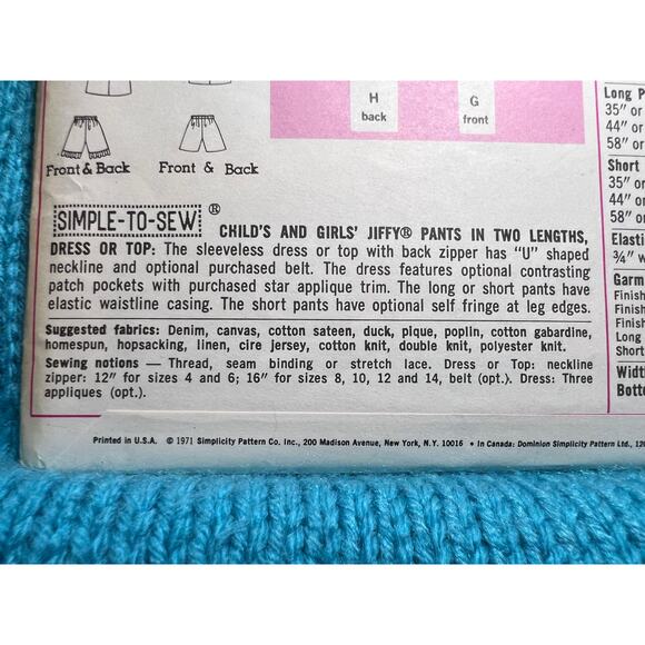 Simplicity 9391 Sewing pattern Girls A line dress pants shorts top 1960s size 6 - Picture 5 of 6